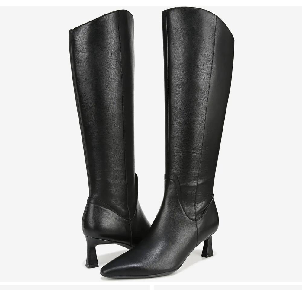 Naturalizer Deesha Wide Calf Knee-High Boots Black Leather Size 8.5 WC NWOB